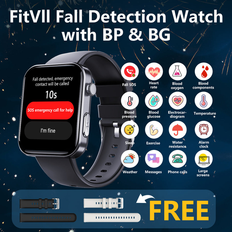 FitVII®  PulseMax Fall Detection Watch With Blood Glucose+Blood Presssure Monitoring+Calls -🎁Free Straps