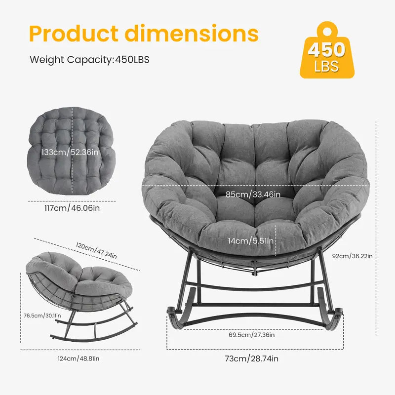 NestRock — Oversized Egg Rocking Chair with 5.5" Thick Cushion (Holds 450lbs)