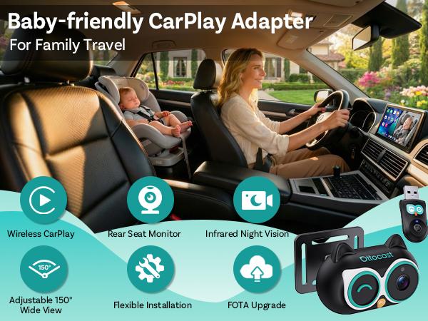 DriveWatch™ BabyView – Wireless Baby Car Monitor with CarPlay (1080P HD)