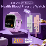 FitVII® GT5 Pro Max All-in-one Health Watch With Blood Pressure + EKG + Heart Rate + Temperature + Stress + Exercise + Blood Oxygen + Sleep + Uric Acid + Blood Fat Monitoring 2026-9 Colors with Gift Straps