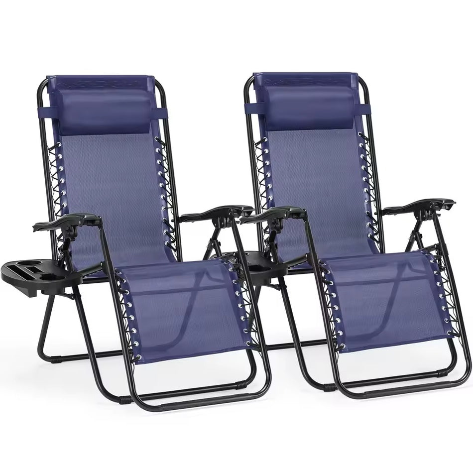 ZenLounger — Extra Wide Zero Gravity Recliner Set of 2 with Cup Holder Tray & Pillow