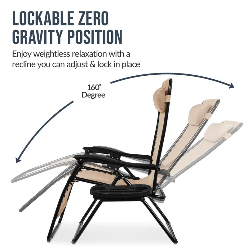 ZenLounger — Extra Wide Zero Gravity Recliner Set of 2 with Cup Holder Tray & Pillow