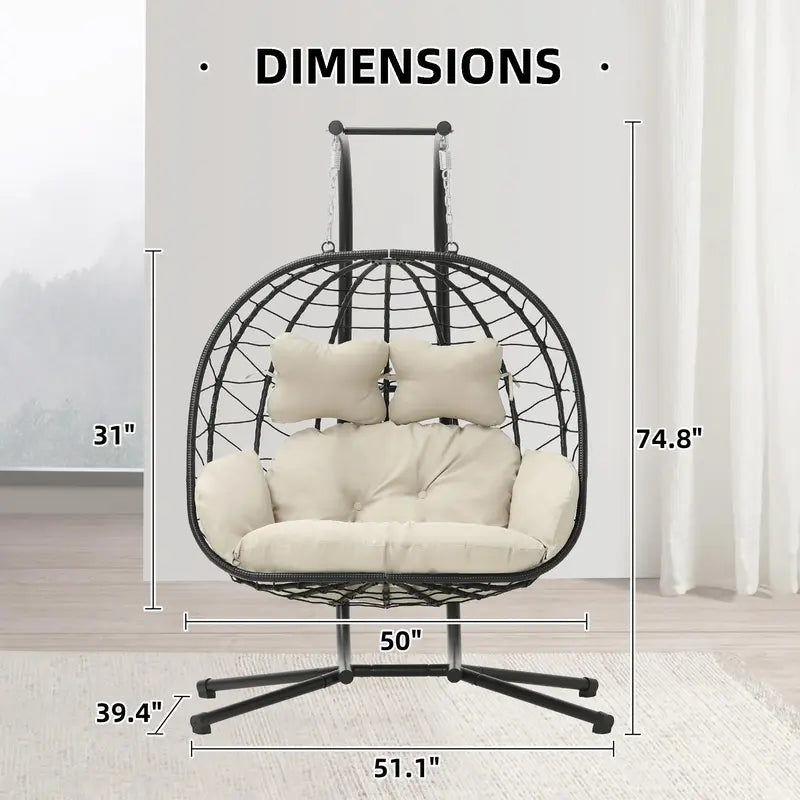 SwingNest — Double Hanging Egg Chair with 700lb Capacity & Thick Cushion (Folds Flat)