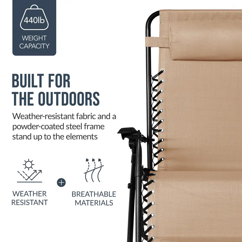 ZenLounger — Extra Wide Zero Gravity Recliner Set of 2 with Cup Holder Tray & Pillow