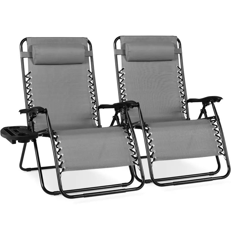 ZenLounger — Extra Wide Zero Gravity Recliner Set of 2 with Cup Holder Tray & Pillow