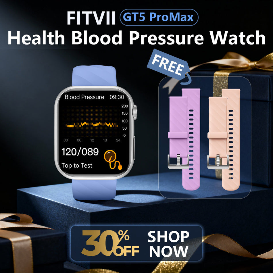 FitVII® GT5 Pro Max All-in-one Health Watch With Blood Pressure + EKG + Heart Rate + Temperature + Stress + Exercise + Blood Oxygen + Sleep + Uric Acid + Blood Fat Monitoring 2026-9 Colors with Gift Straps